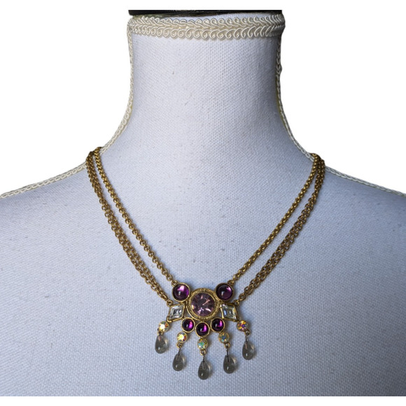 Vintage Jean Paul Gaultier Gold Tone Crystal Triple Strand Necklace 80s 90s Goth - Picture 4 of 12